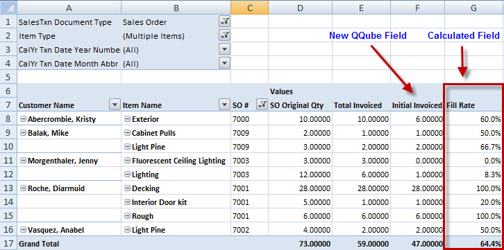 QQube Excel Fill Rate Example